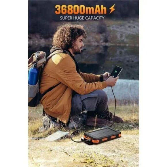 Solar-Charger-Power-Bank - 36800mAh Portable Charger, (Orange) - Picture 7 of 8